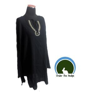 Vtg Mountain Lake Gauzy Black Embroidered Cotton Tunic Top | Large | Bohemian